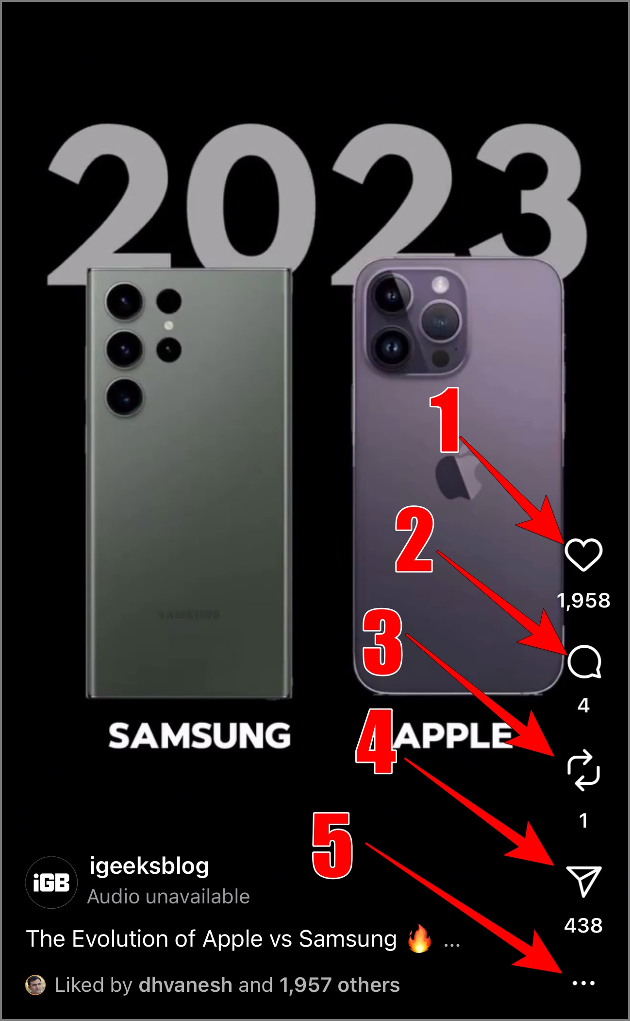 Reel engagement icons on Instagram