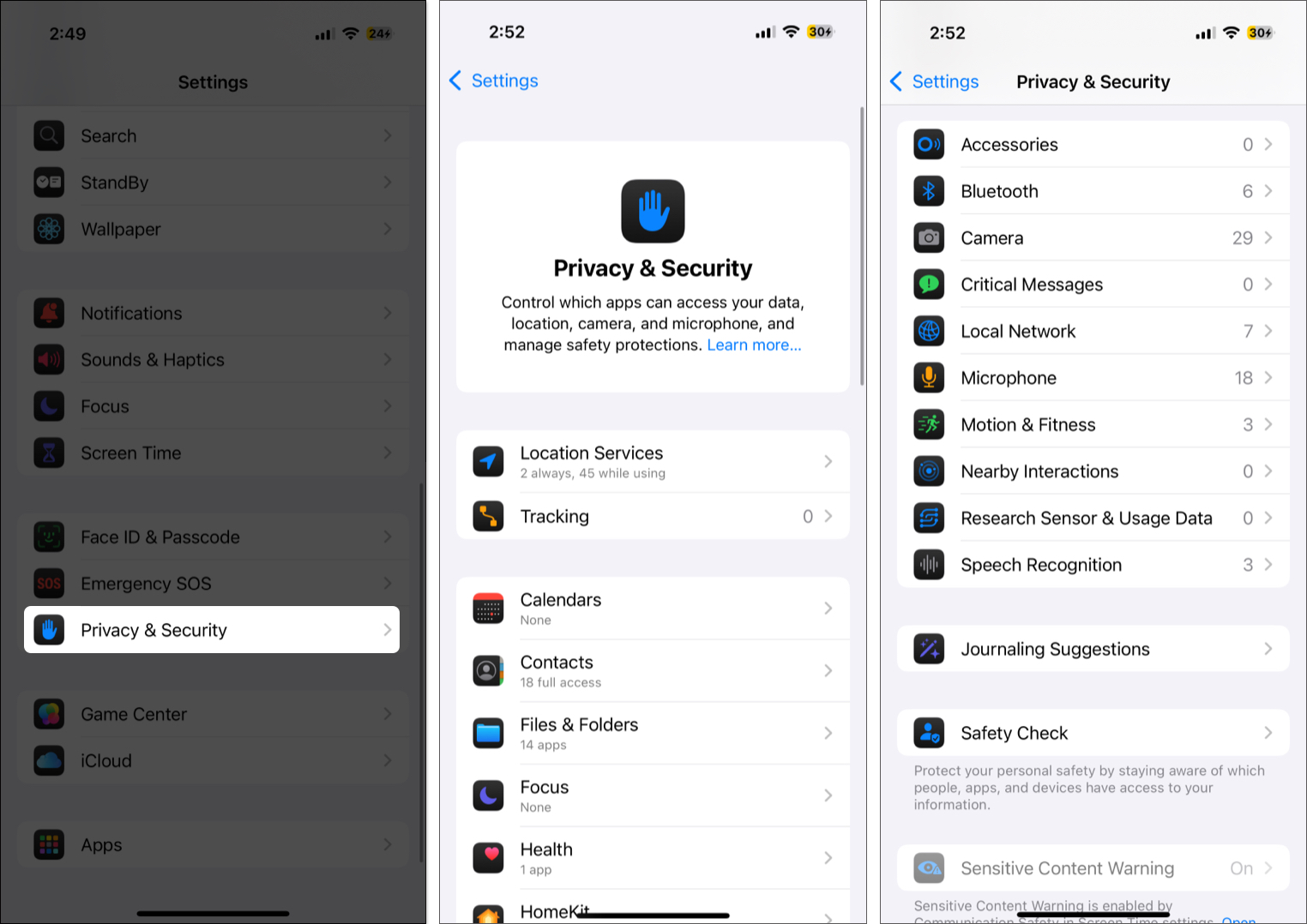 Manage app permissions from iphone settings