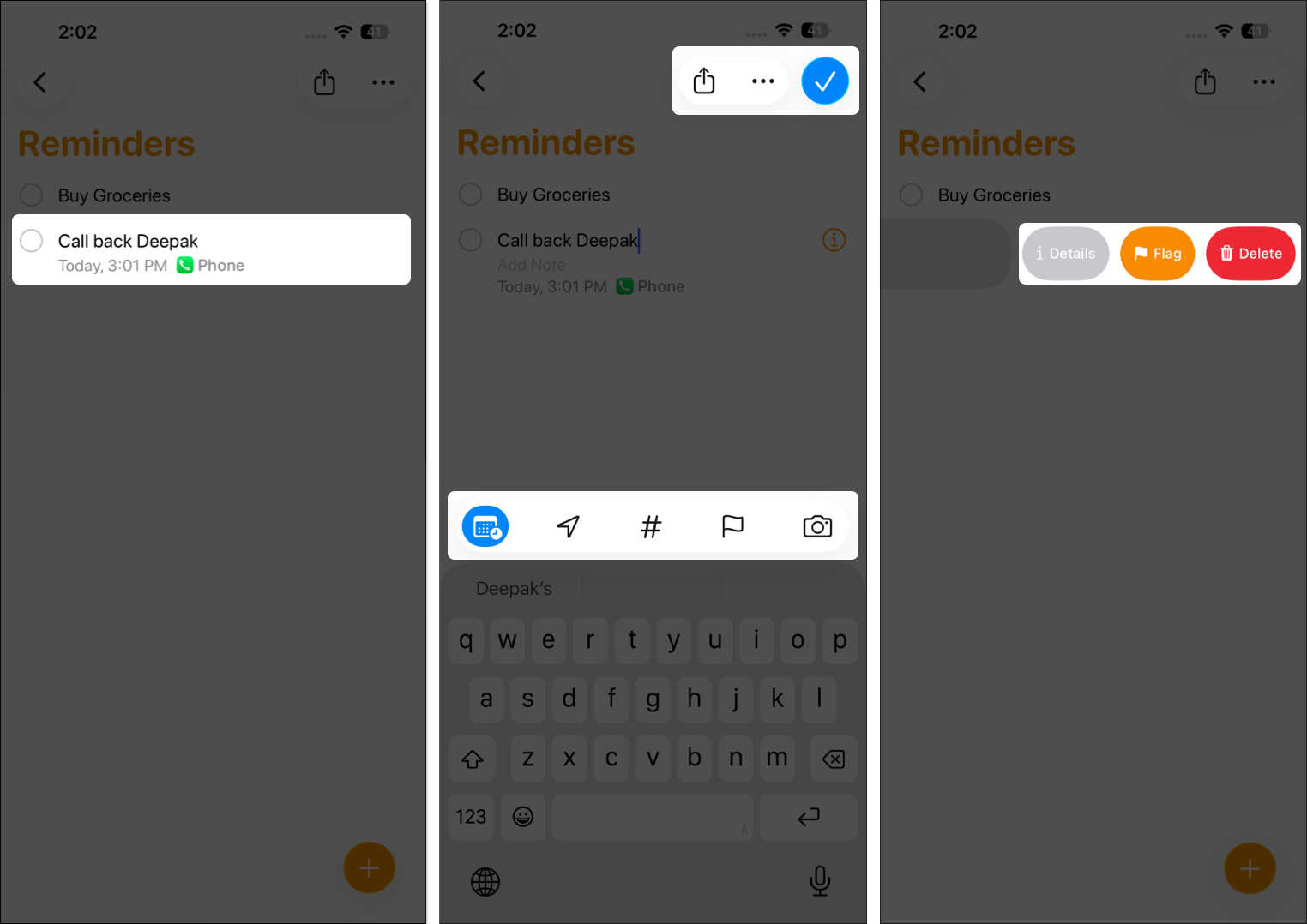 Manage callback reminders via reminders app
