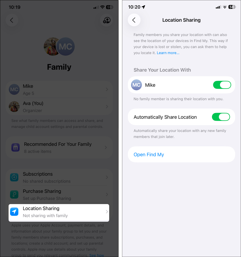 Manage location sharing