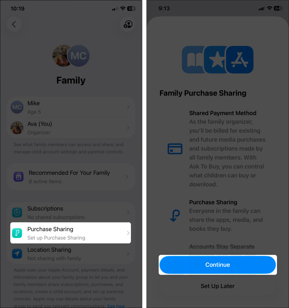 Manage purchase sharing