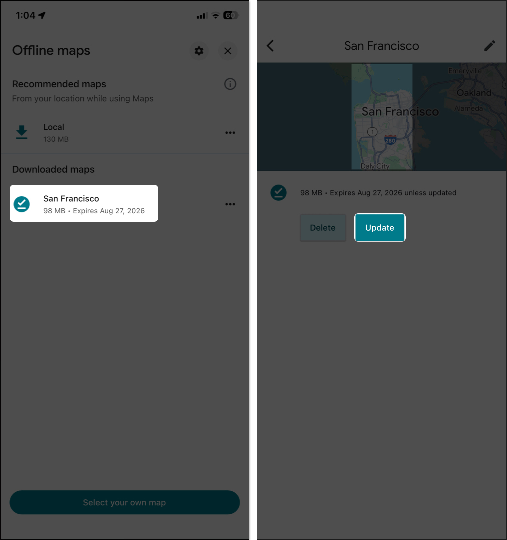 Manually update offline google maps