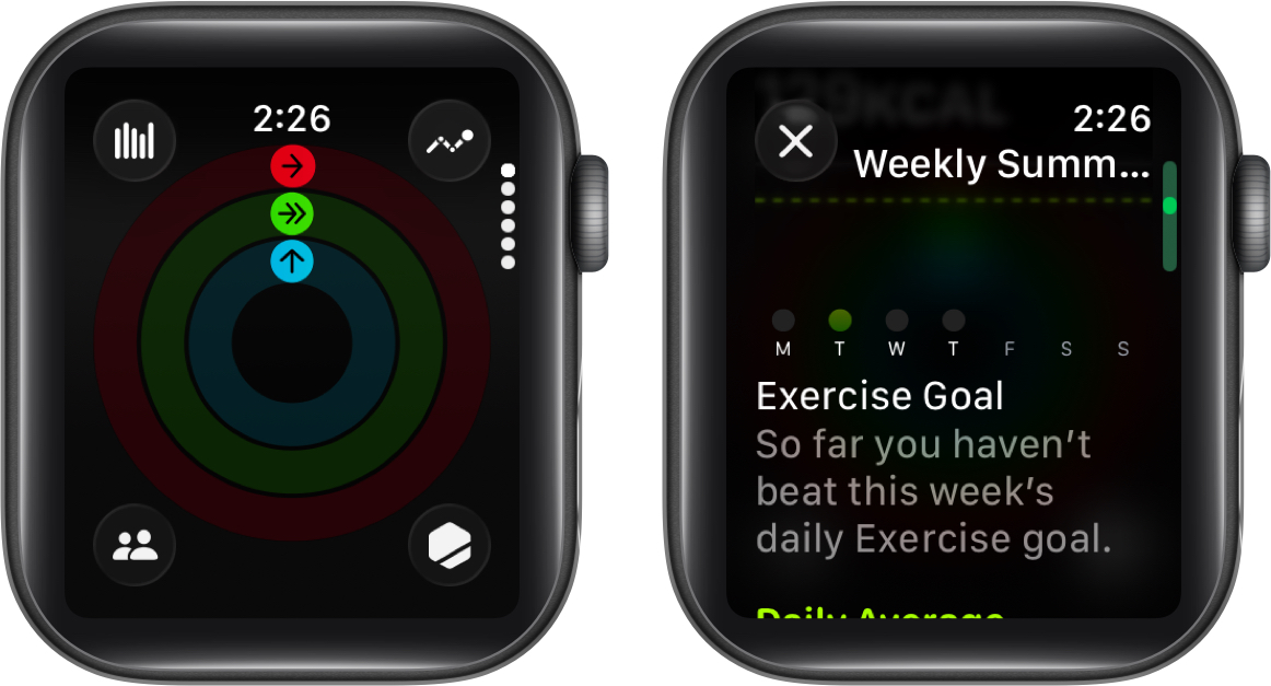Open fitness app and tap on graph icon to view activity