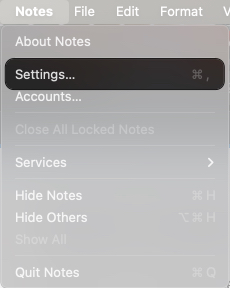 Open notes app settings