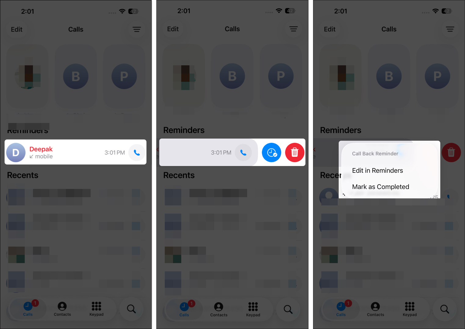 Open phone app to manage callback reminder