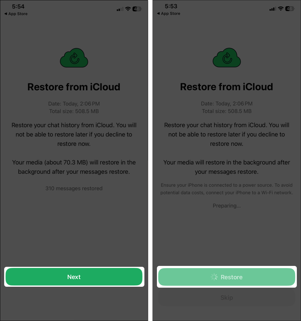 Restore whatsapp chats