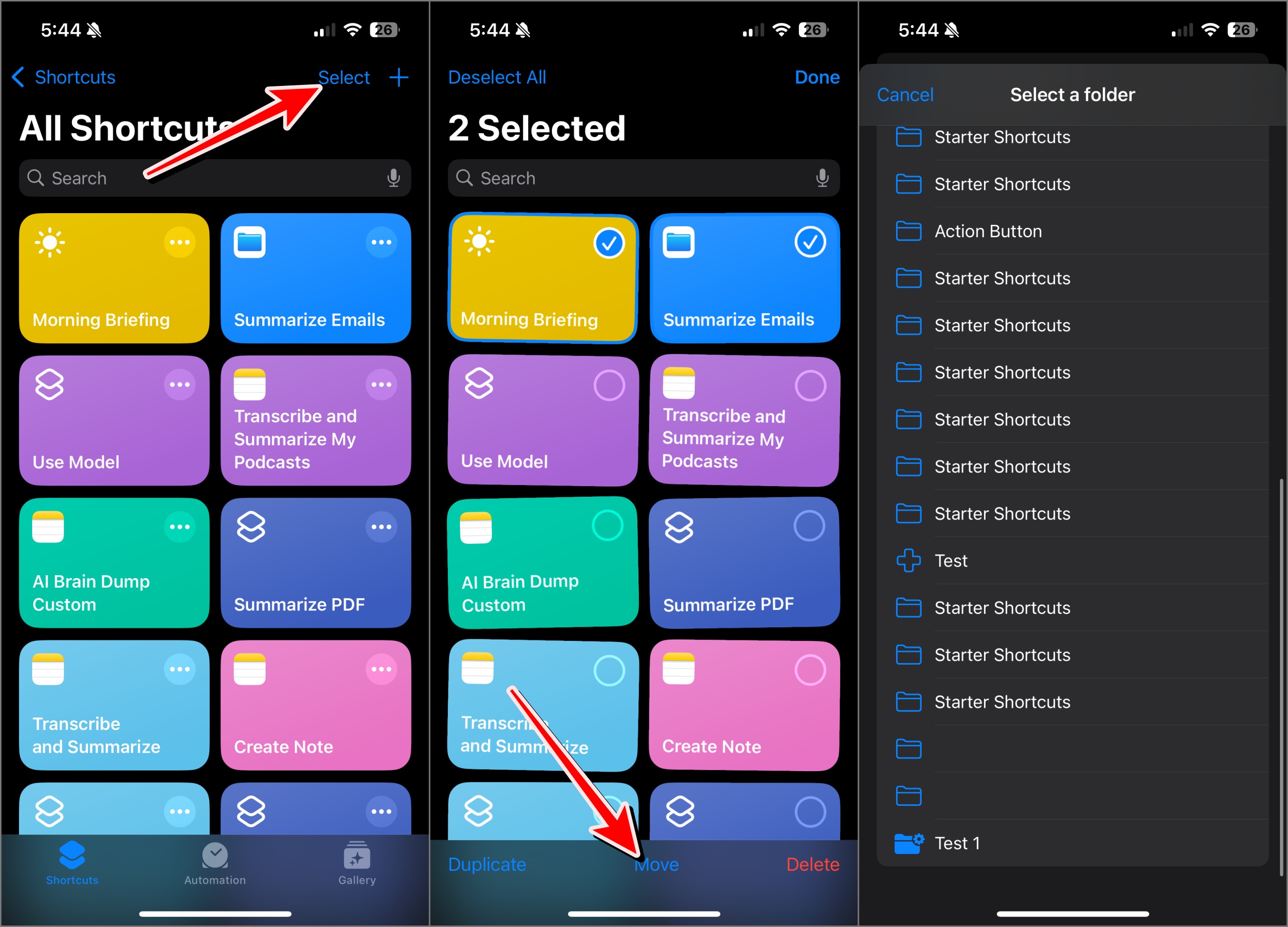 Move shortcuts into folders
