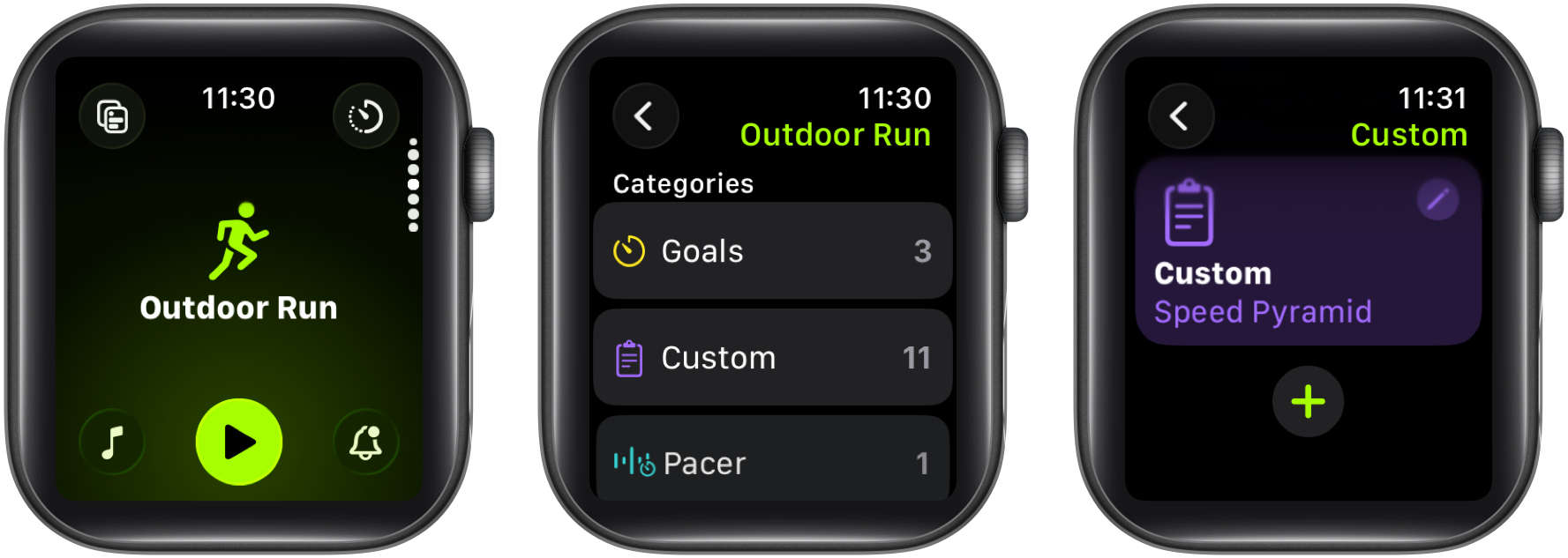 Select custom to add new custom workout