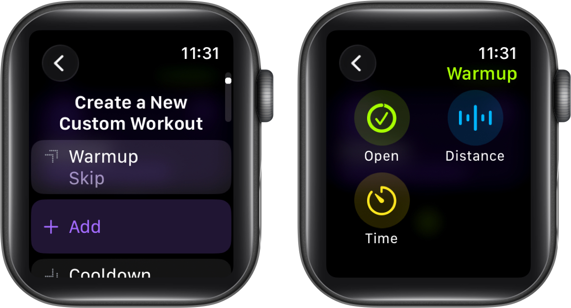 Select warmup and manage distance and time
