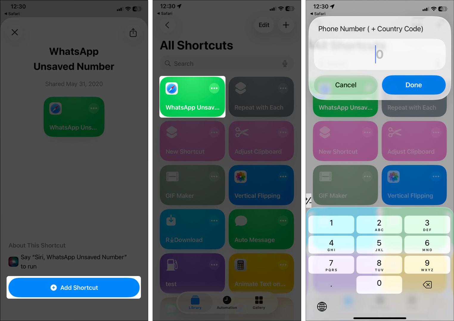 Send whatsapp message using shortcut app on iphone