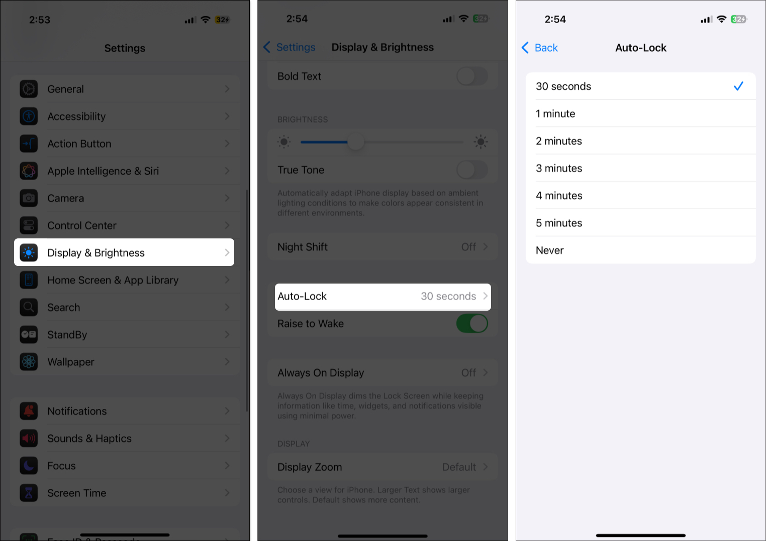 Set auto lock timings from iphone settings