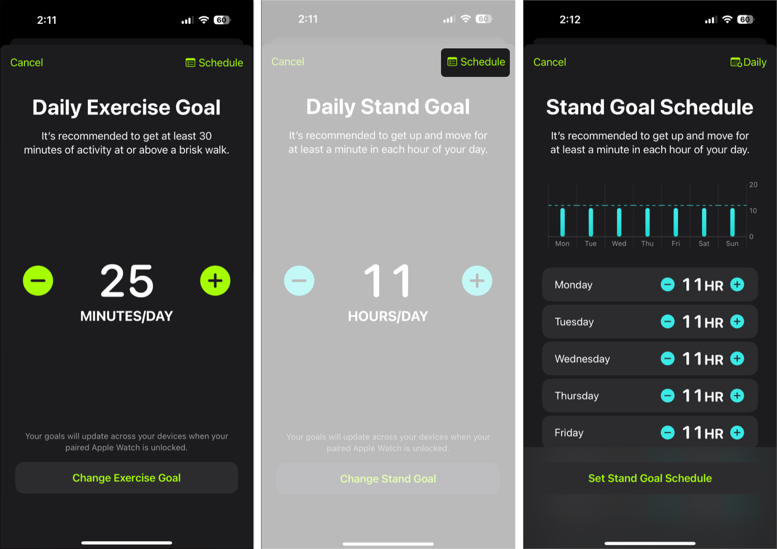 Set different goals for different days of the week