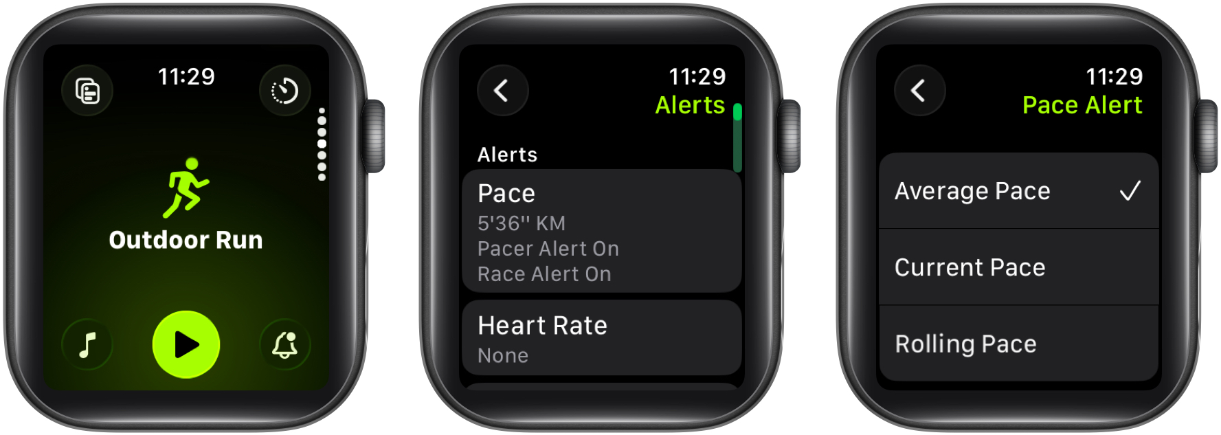 Set pace alert on workout app