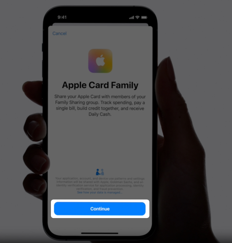 Tap continue to proceed