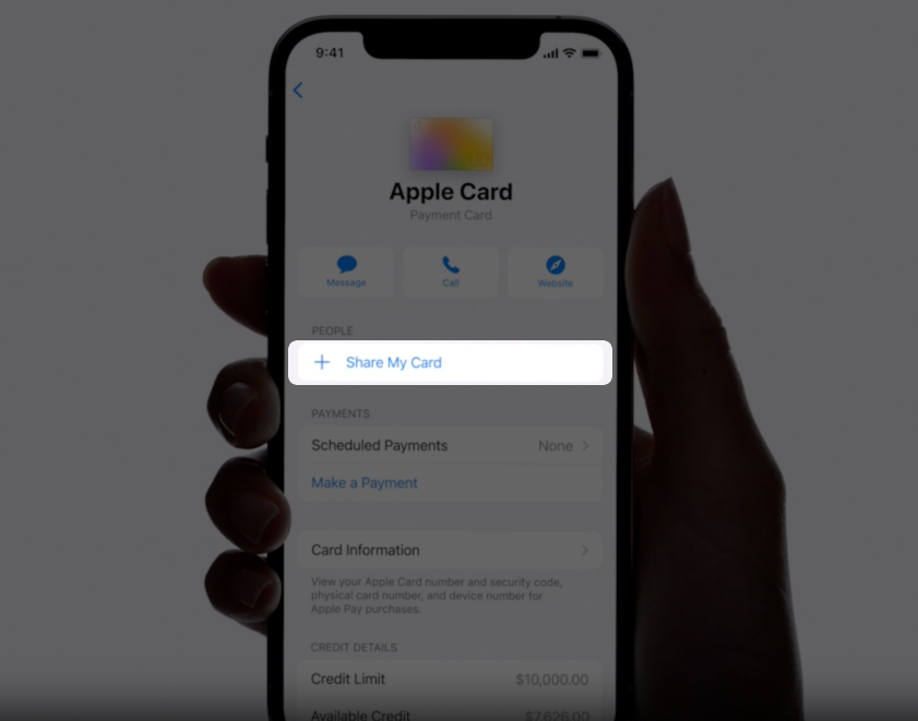 Tap on share my card option