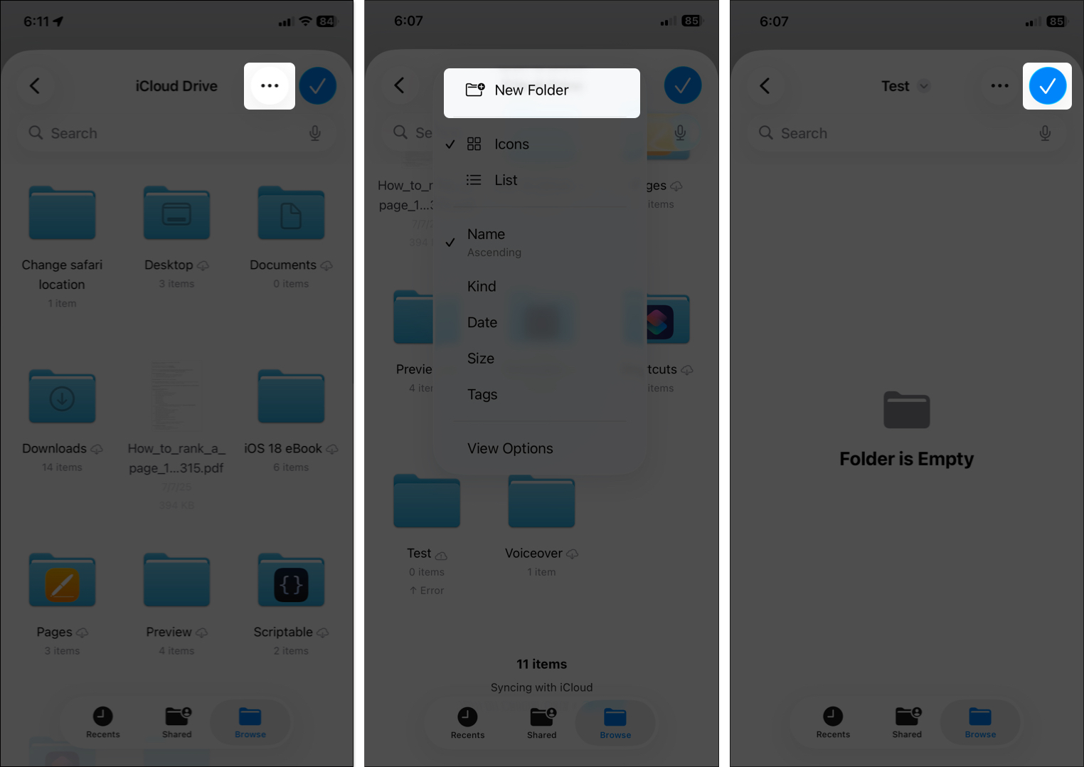 Tap on three dots and create new folder