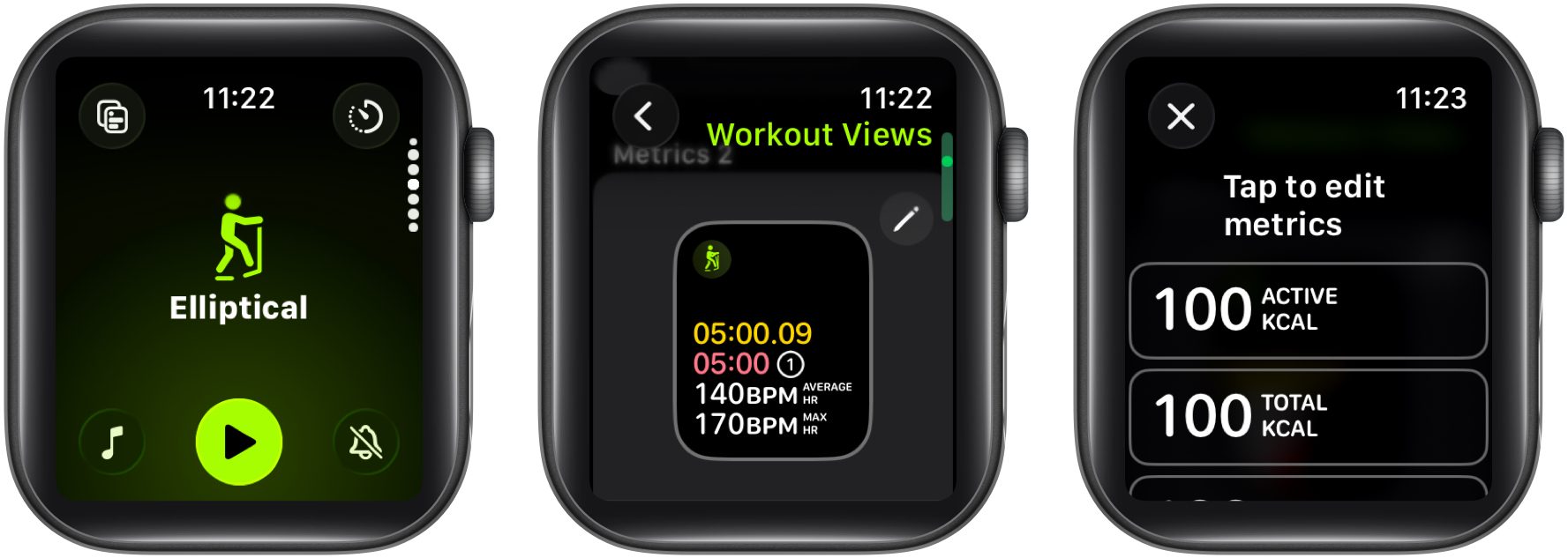 Tap the pen icon on workout view to edit metrics