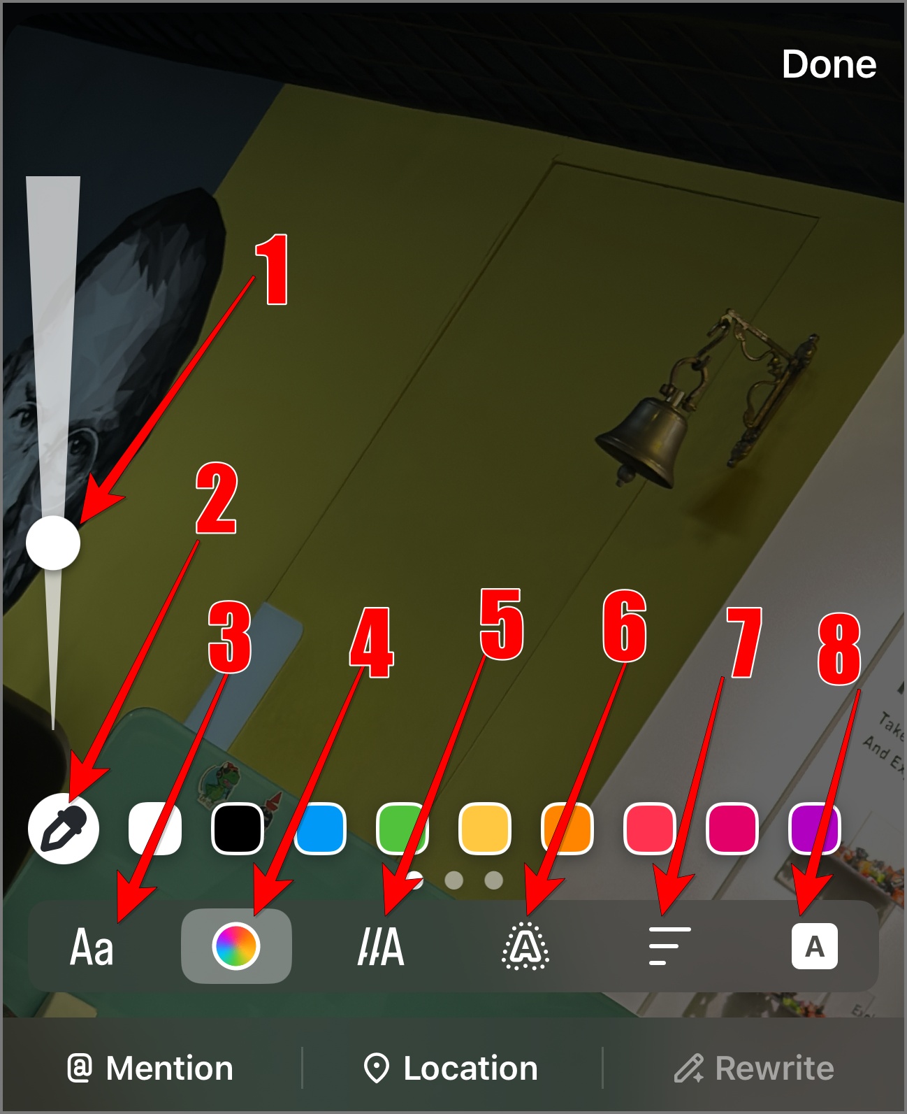 text editing icons on Instagram