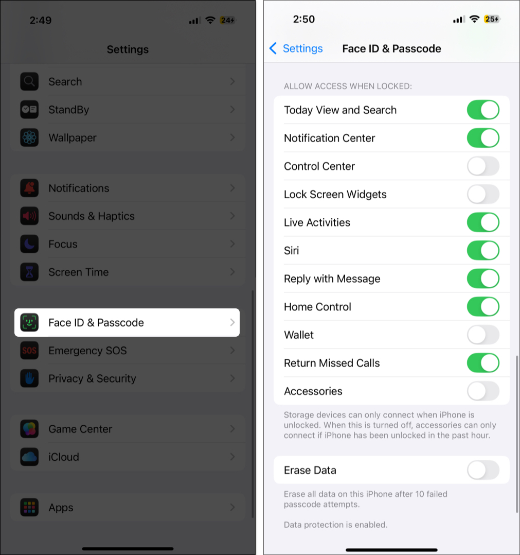 Toggle off unwanted features from face id settings on iphone