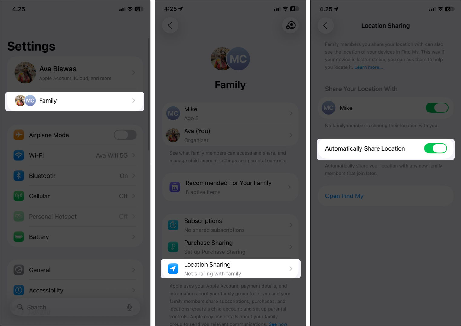 How to share location on iphone with family sharing Toggle on automatically share location from family settings on iphone