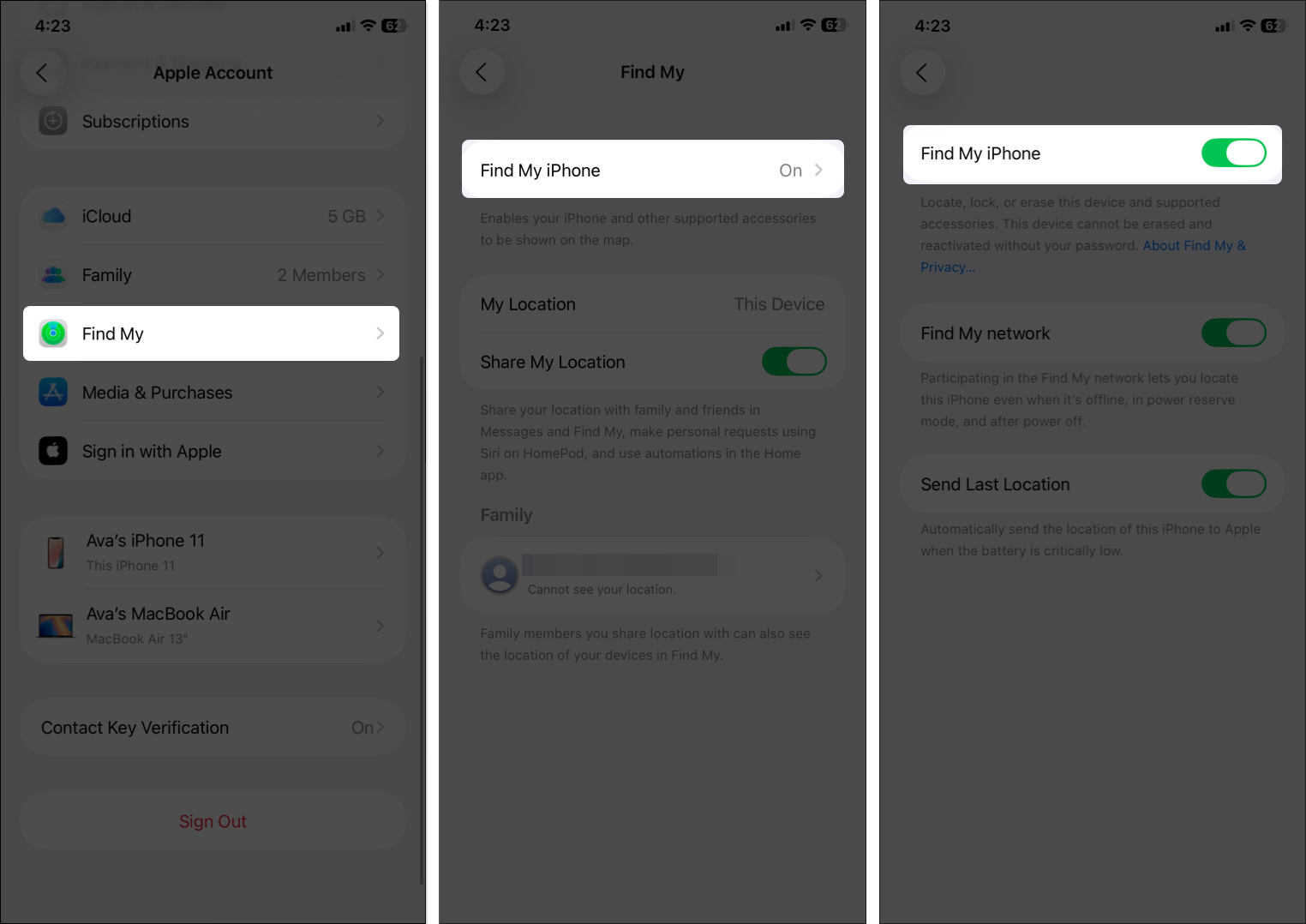 How to share location on iphone with family sharing Toggle on find my location from settings on the iphone