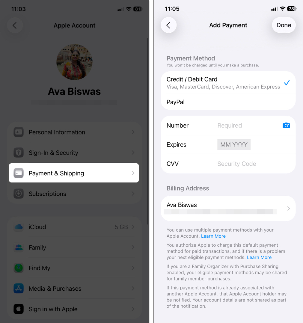 Add valid payment method