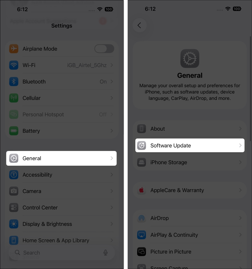 Go to settings → general → software update