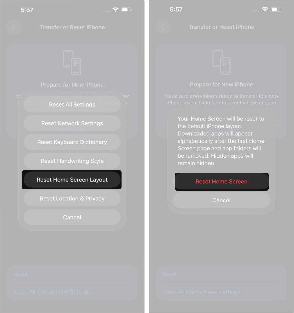 Resetting the home screen layout