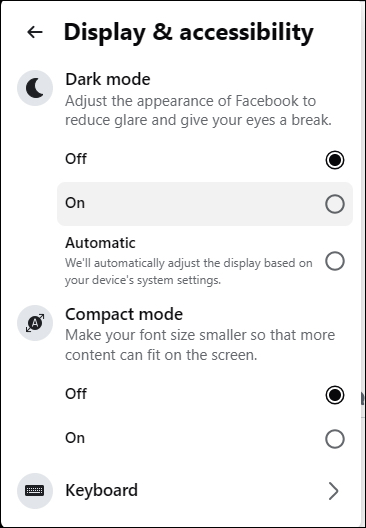 Access dark mode settings