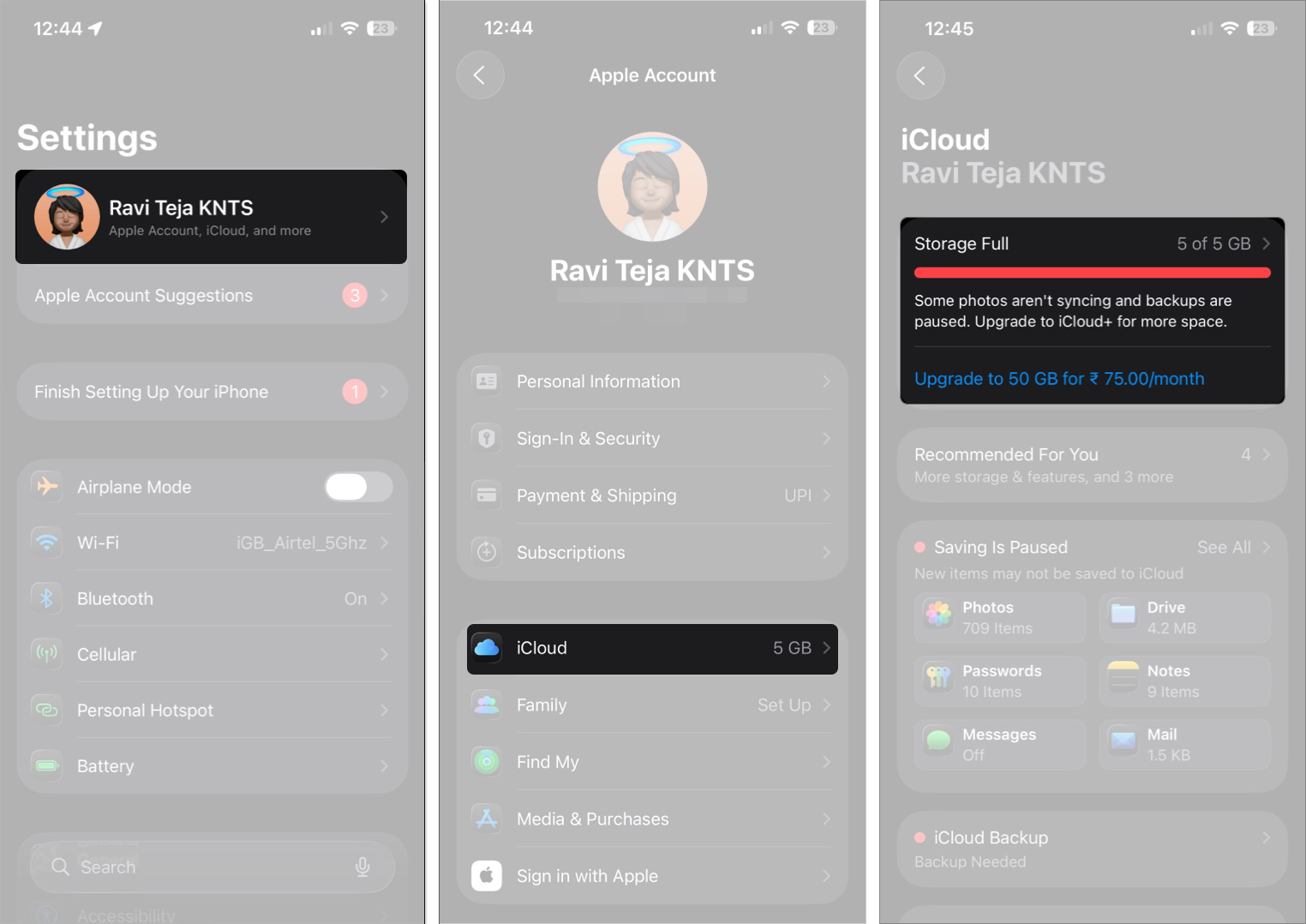 Check icloud storage on the iphone