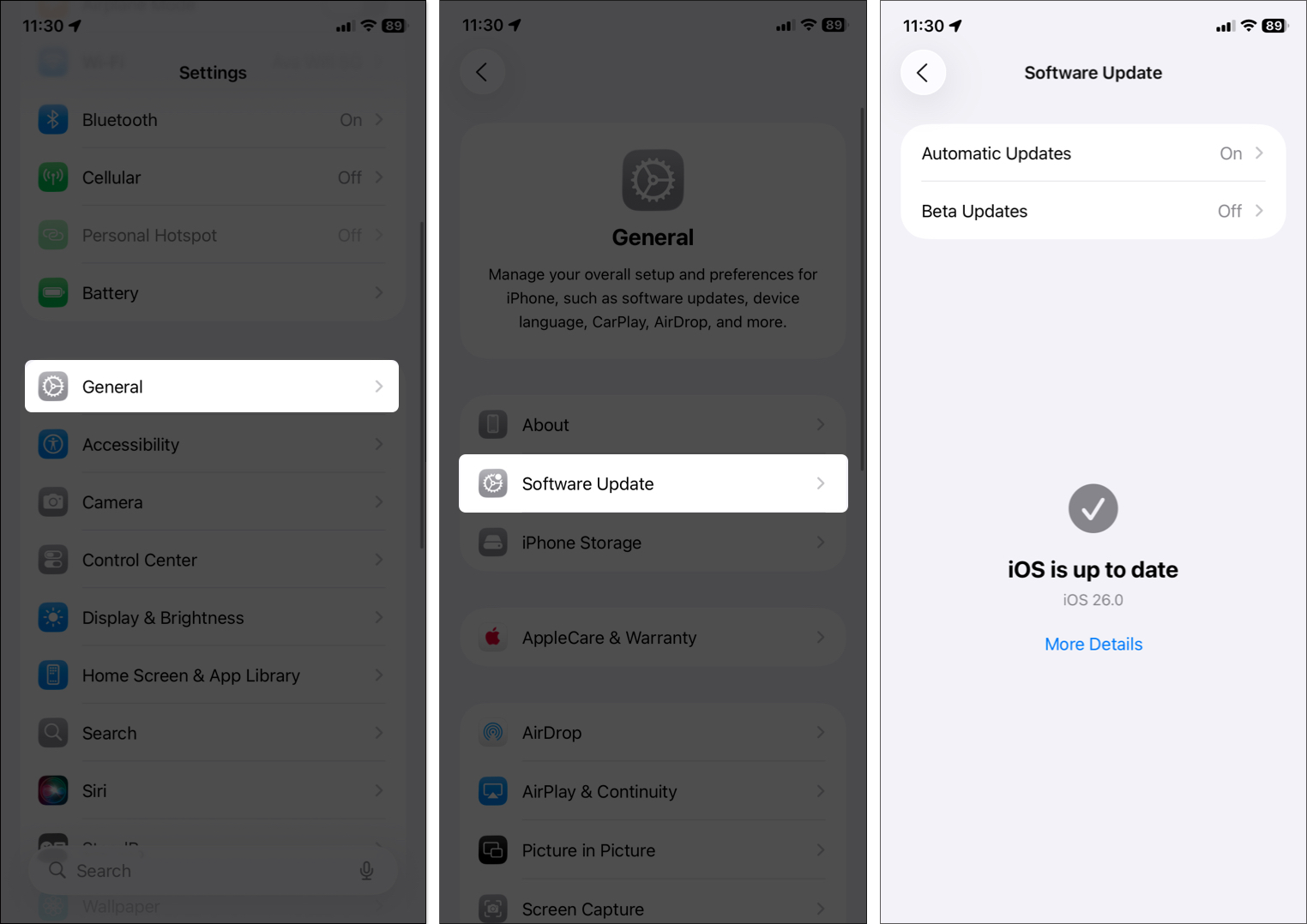 Check ios version on iphone