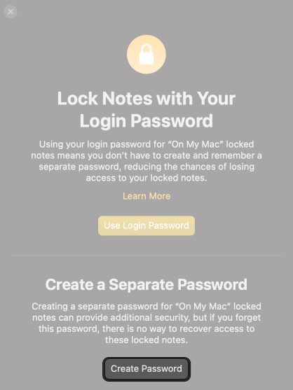 Choose create password option