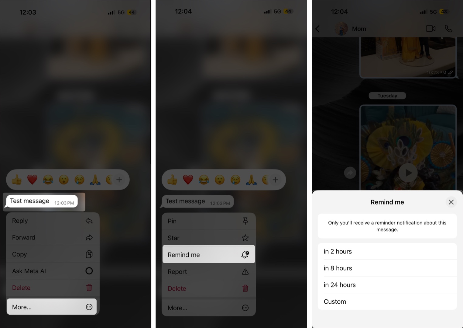 Choose reminder time on whatsapp