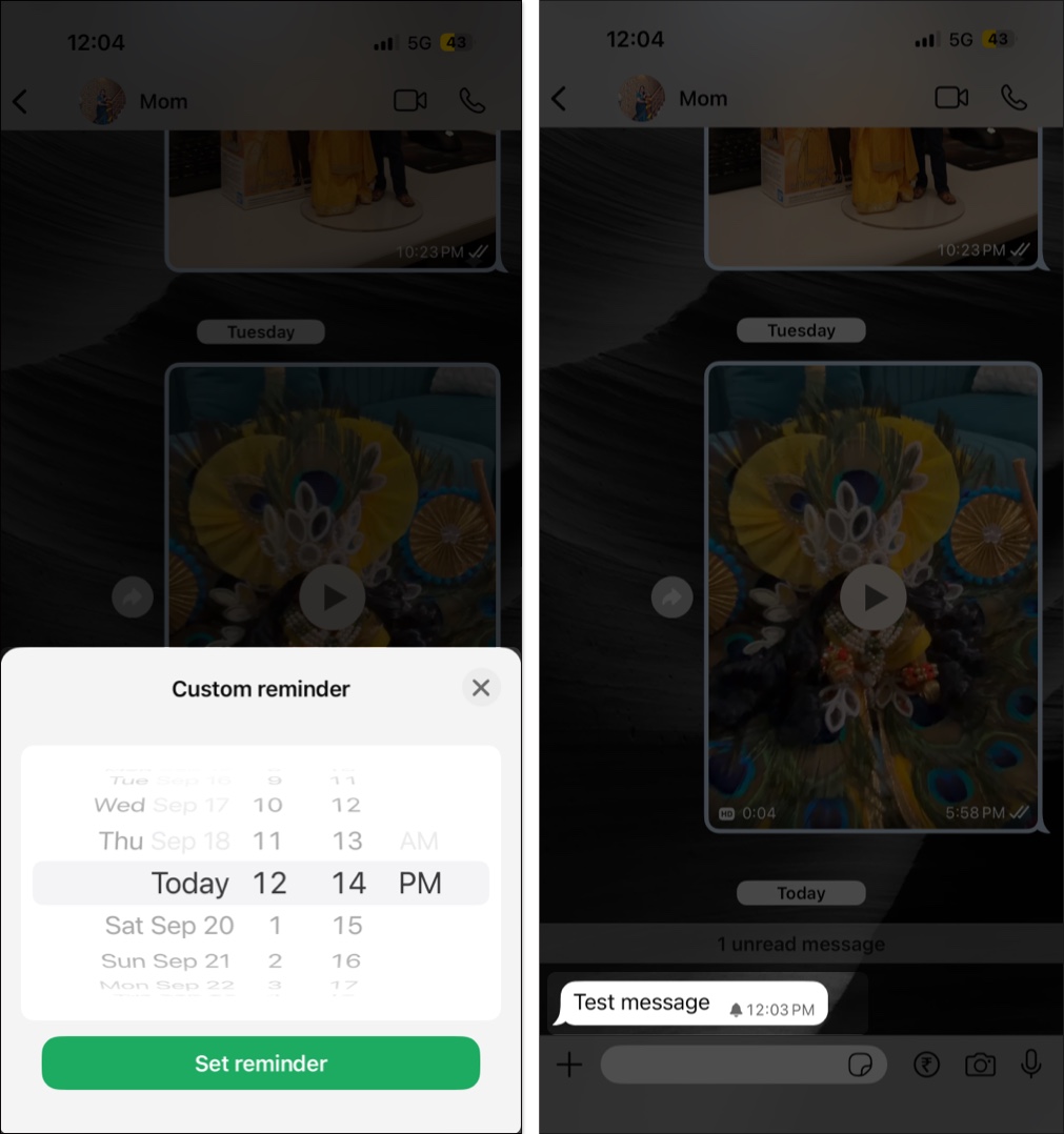 Choose time and tap on set reminder