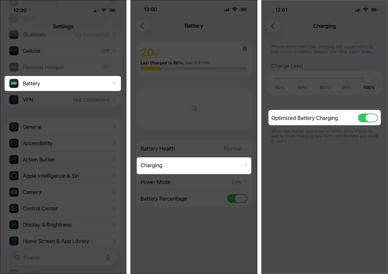 Enable optimized battery charging