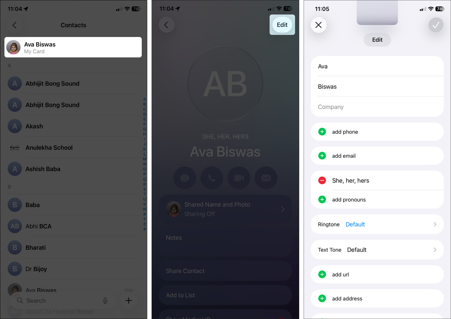 Fill all contact details and tap the checkmark to save details