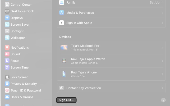 Get sign out option from system settings on mac