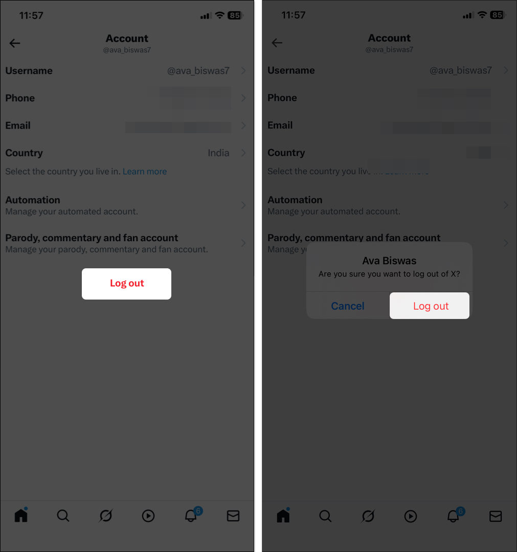 Log out your x account