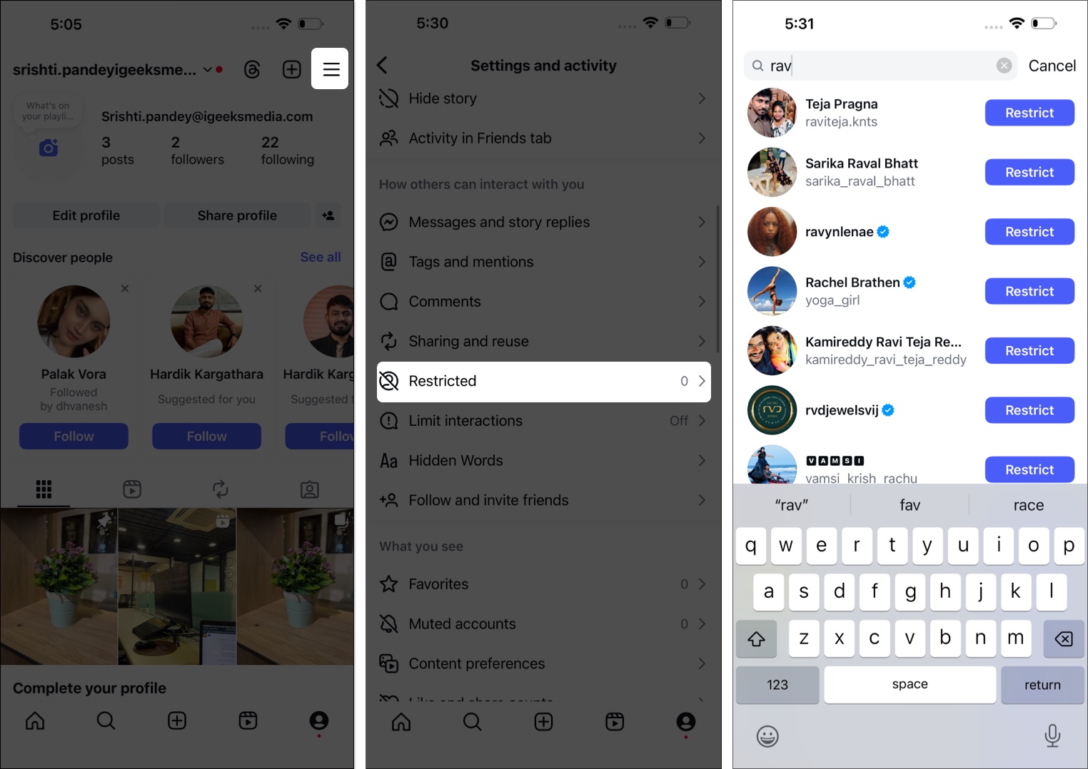 How to restrict someone on instagram