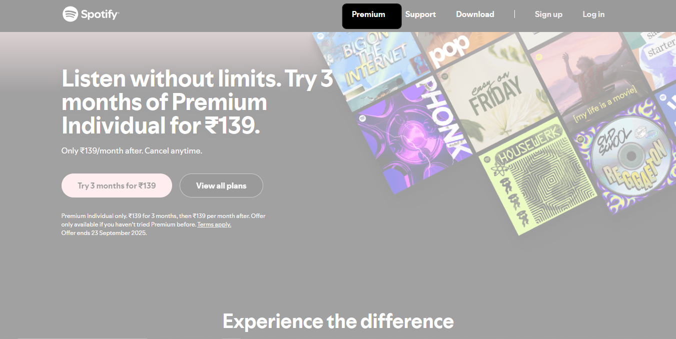 Open spotify website then select premium option