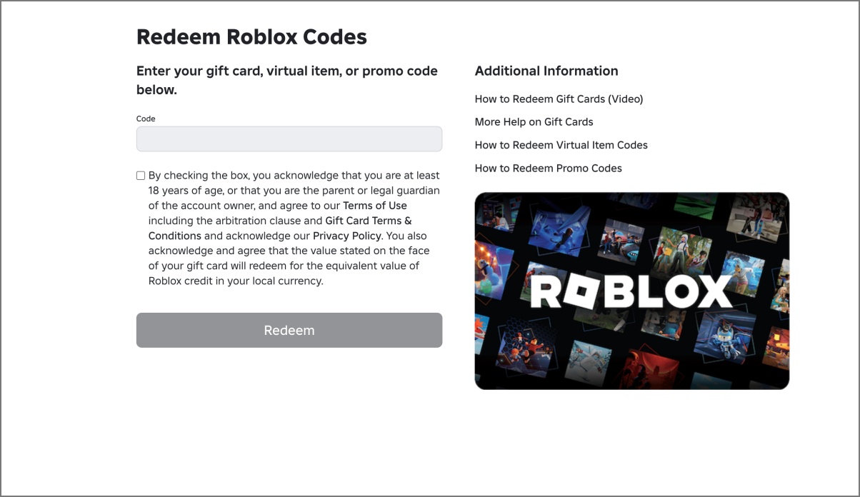 Redeem roblox gift cards