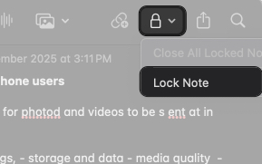 Select lock button to lock notes