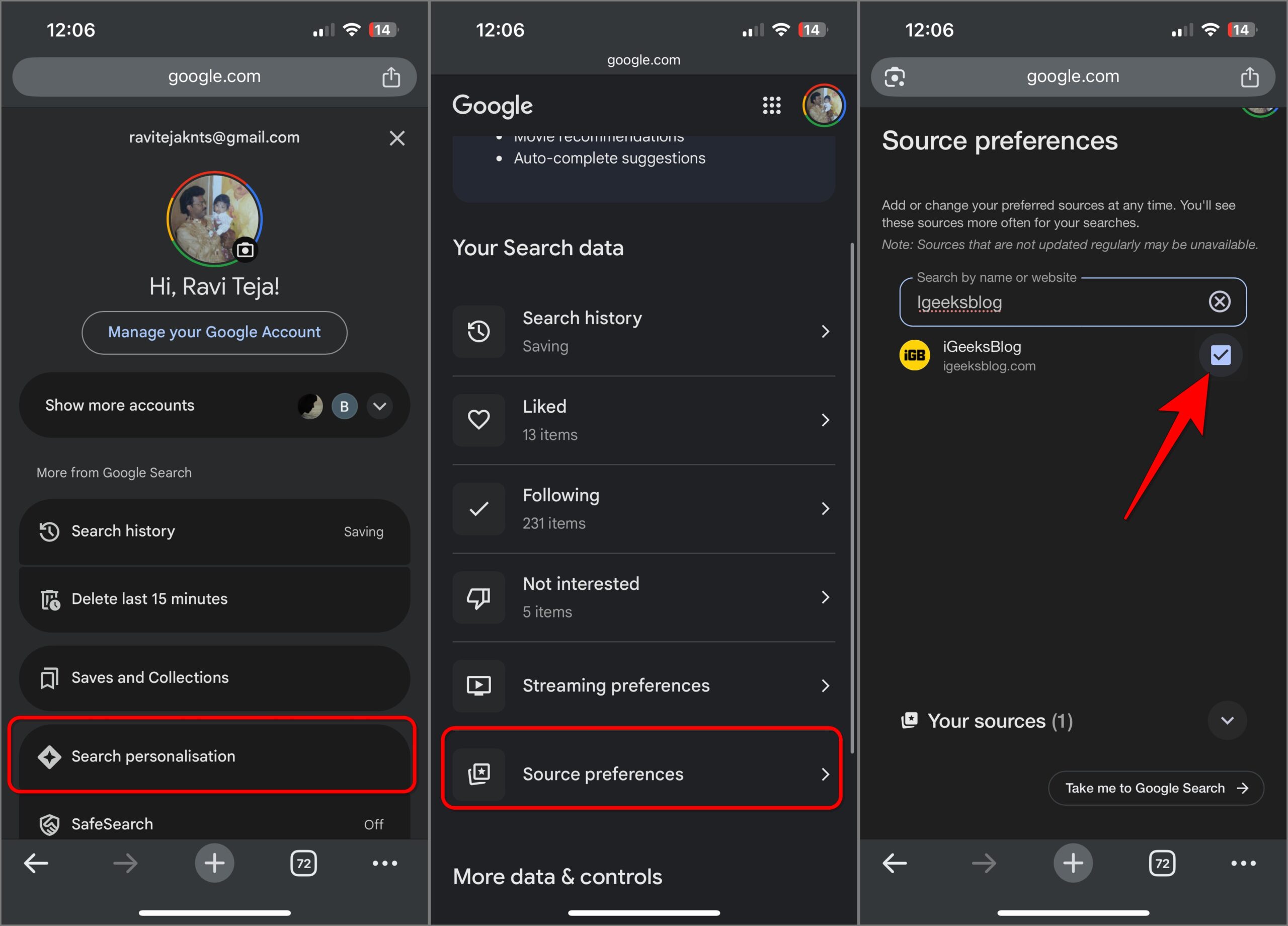selecting source preference google mobile