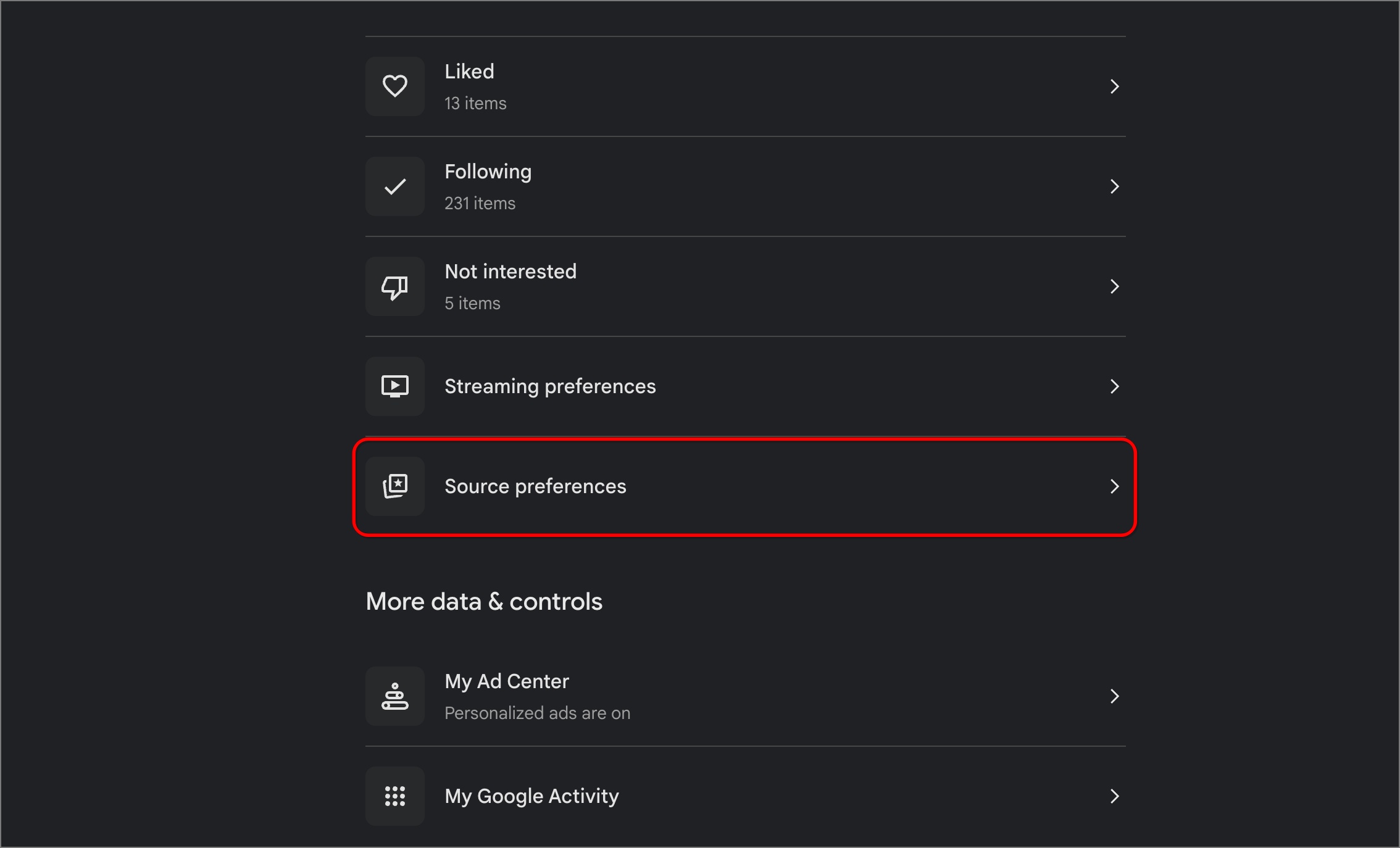 Source preference on google
