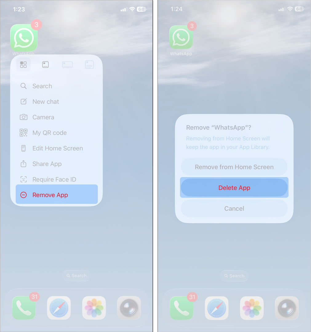Tap and hold app icon to get remove app option