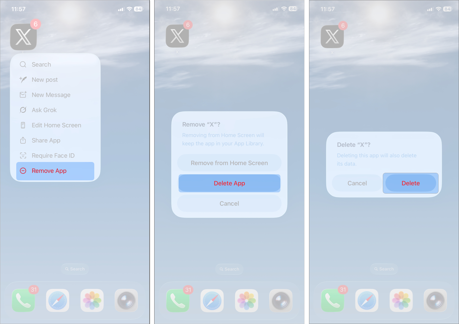 Tap and hold to get remove app option