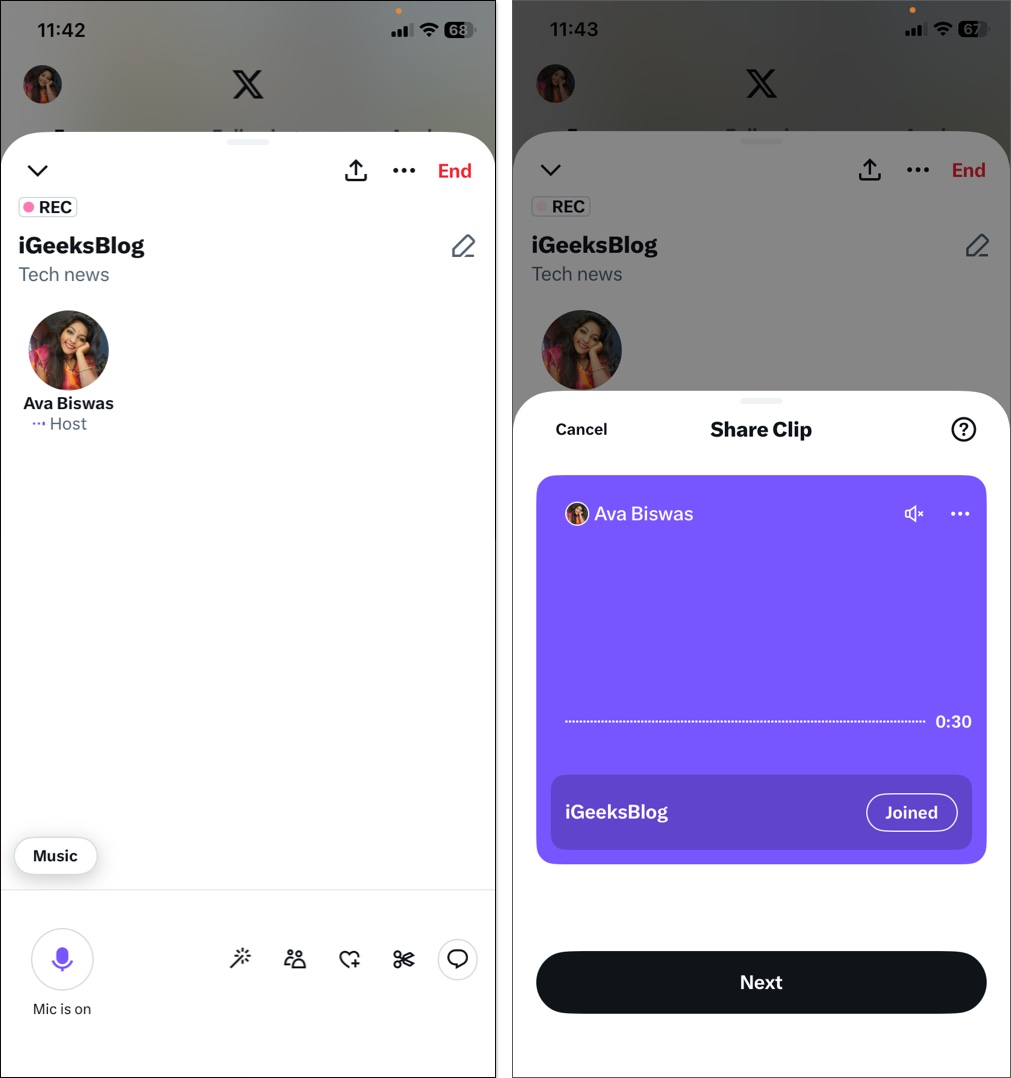Tap clipping icon and share clip with people
