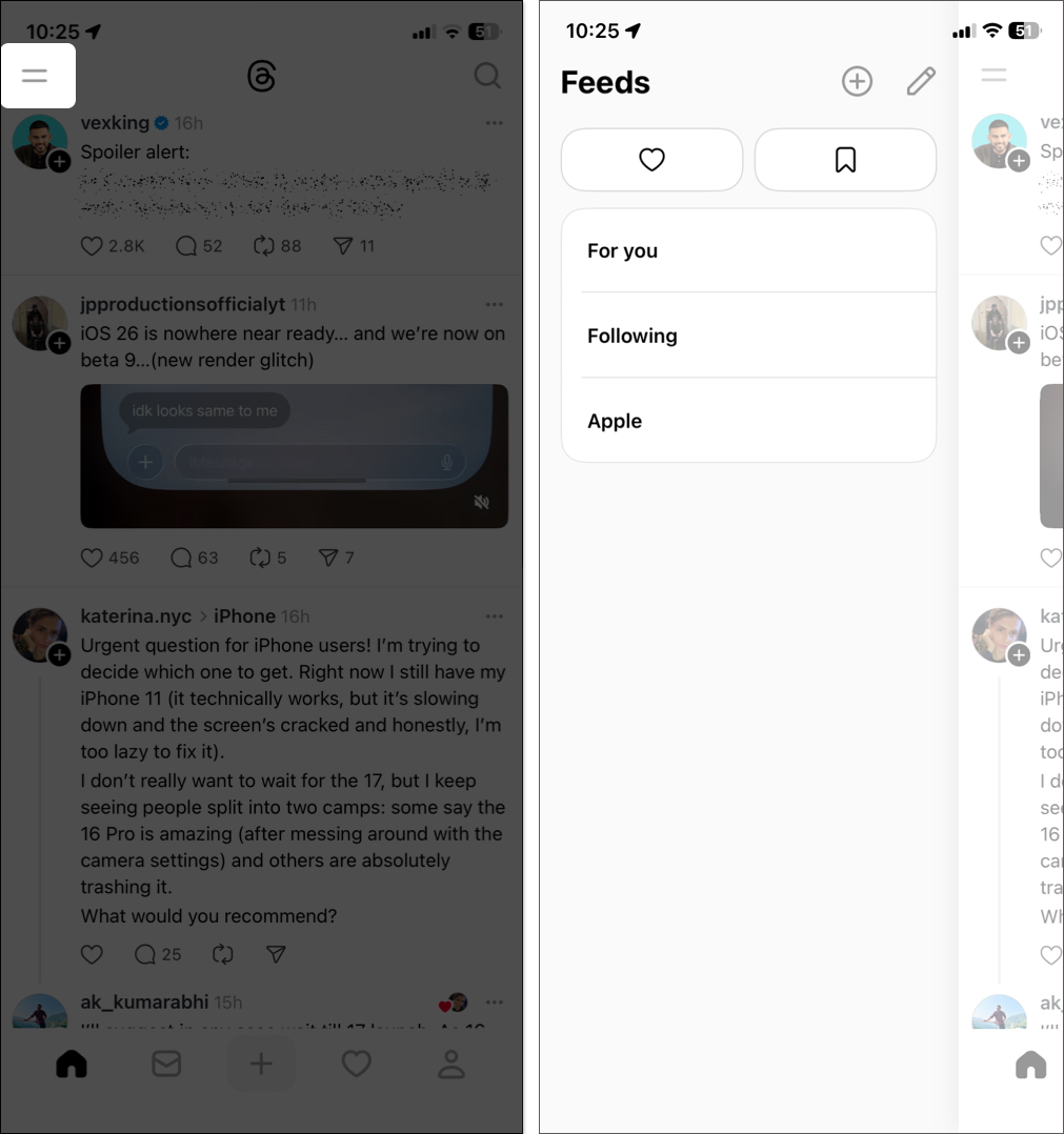 Tap on hamburger icon to access menu