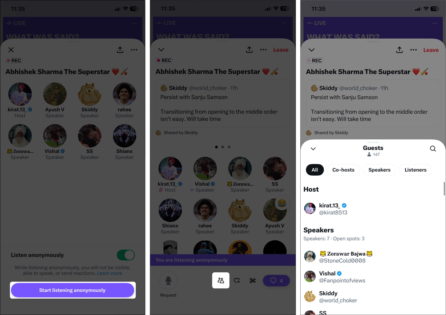 Tap on people icon to see speakers and listeners