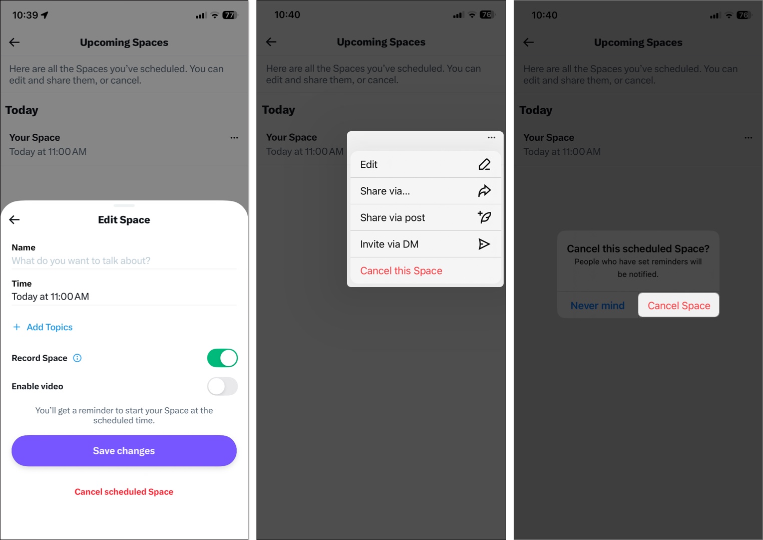 Tap three dots then select cancel this space